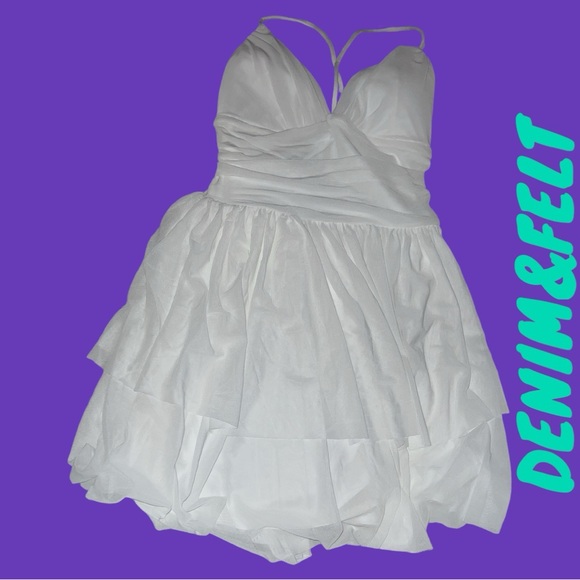 Halara White Backless Crisscross Lace Up Mesh Layered Mini Party Dress | NEW🩷 - Picture 12 of 14